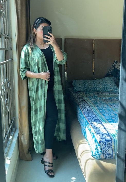 Green Korean Check Dress